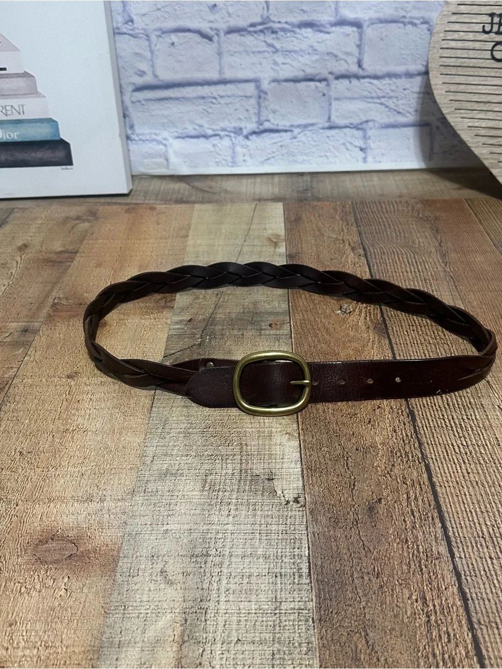 Vintage fossil braided brown leather belt